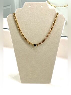 Bellalucci Gold Chain Necklace with Black Heart Accent - 14K Gold Plated
